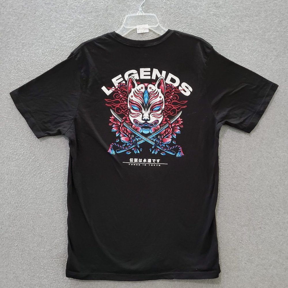 Tuned In Tokyo Legends Never Die Men T-Shirt‎ Large Black Floral Katana Graphic